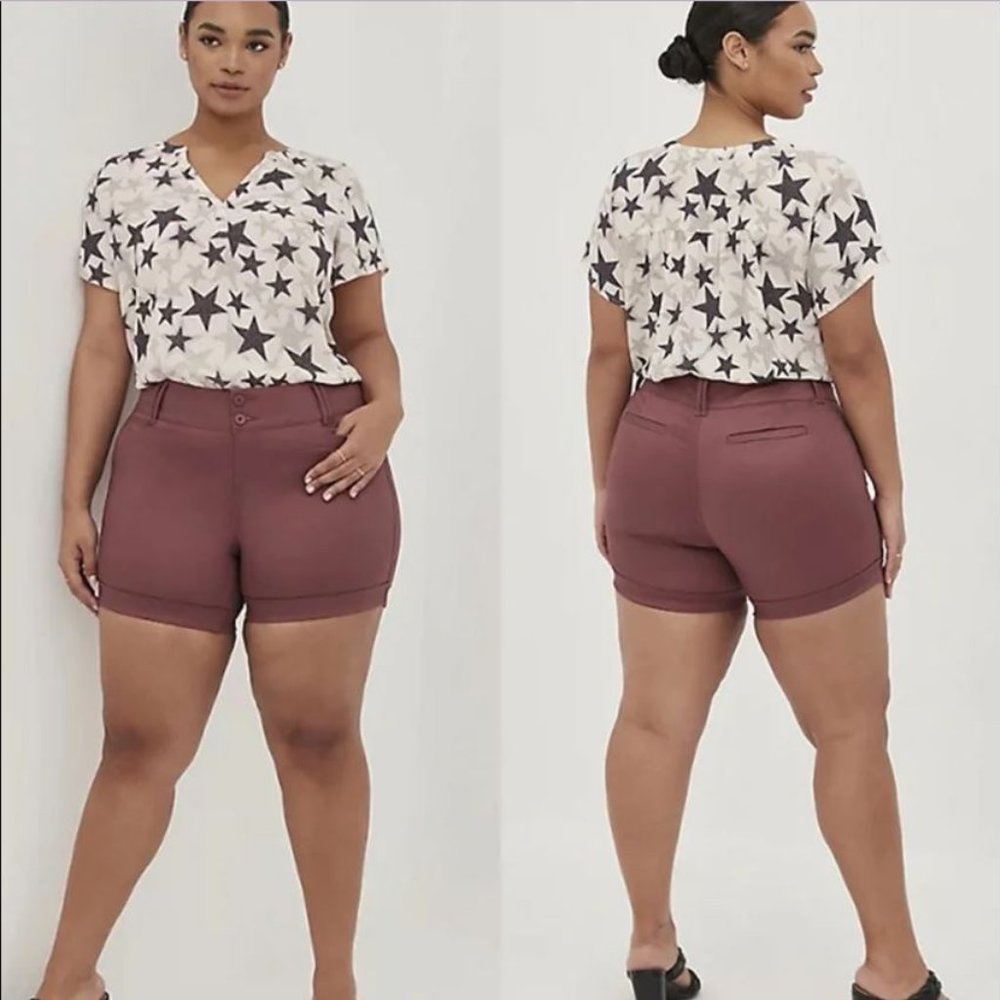 Torrid Womens NWT Purple Ginger 5 Inch Stretch Sateen Mid-Rise Shorts